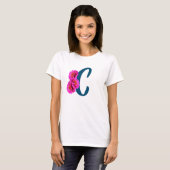 T-shirt Fleurs de Zinnia Monogramme Initiale C (Devant entier)