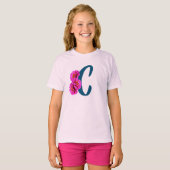 T-shirt Fleurs de Zinnia Monogramme Initiale C (Devant entier)