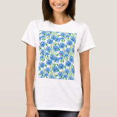 T-shirt Fleurs d'eau bleu, fleurs sauvages sur blanc (Devant)