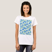 T-shirt Fleurs d'eau bleu, fleurs sauvages sur blanc (Devant entier)