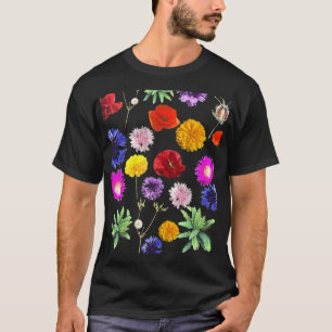 T-shirt fleurs d'été colorées sur arrière - plan noir