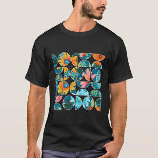 T-shirt Fleurs d'été Floral Botanical Géométrique Demi Cir