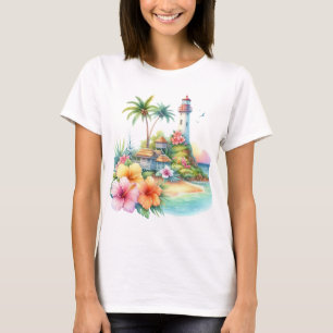 T-shirt FLEURS D'HIBISCUS TROPICAL ET PHare