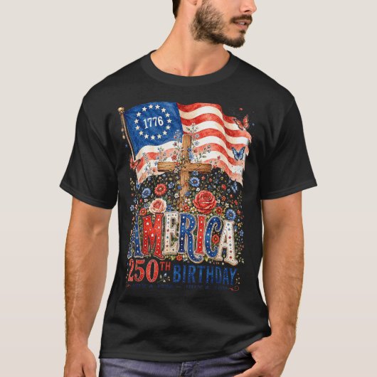T-shirt Fleurs du 250e anniversaire des États-Unis d'Améri (Devant)