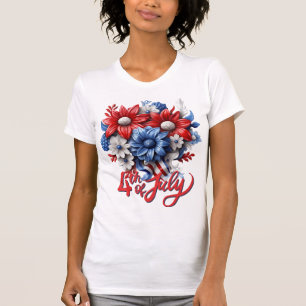 T-shirt Fleurs du 4 juillet en rouge, blanc et bleu patrio