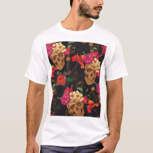 T-shirt Fleurs du crâne : Arrière - plan foncé sans coutur