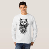 T-shirt Fleurs Et Chat Gothique (Devant entier)
