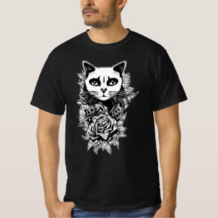 T-shirt Fleurs Et Chat Gothique