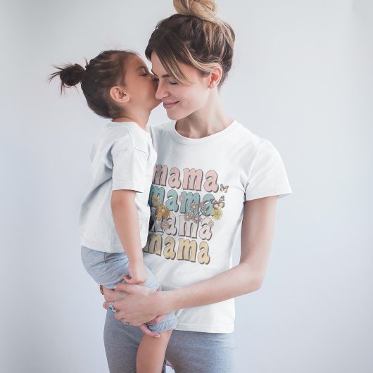T-shirt Fleurs et papillons Mama rétro