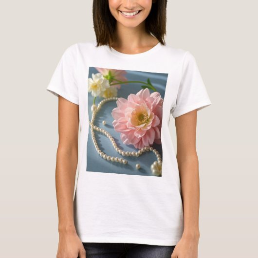 T-shirt Fleurs et perles élégantes (Devant)