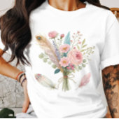 T-shirt Fleurs et plumes roses
