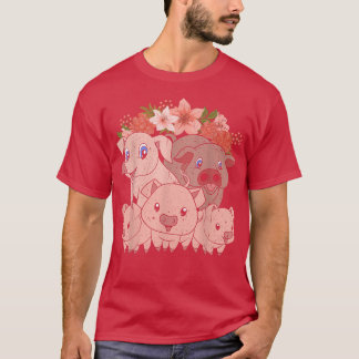 T-shirt Fleurs Ferme Animal Porcelets Agriculteur Cochon M