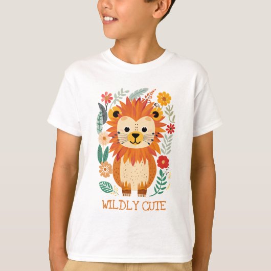 T-shirt Fleurs Feuilles colorées Lion bébé (Devant)
