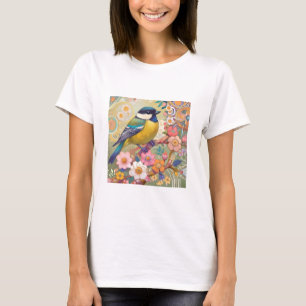 T-shirt Fleurs florales colorées d'Oiseau de Chickadee Gre