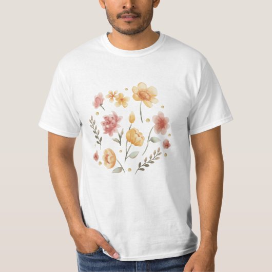 T-shirt Fleurs florales et aquarelle feuille (Devant)