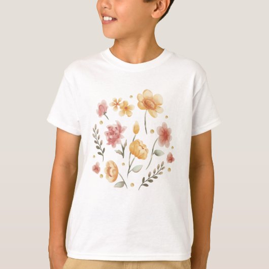 T-shirt Fleurs florales et aquarelle feuille (Devant)