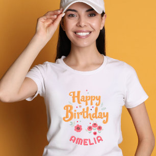 T-shirt Fleurs Florales Joyeux Anniversaire Handlettering