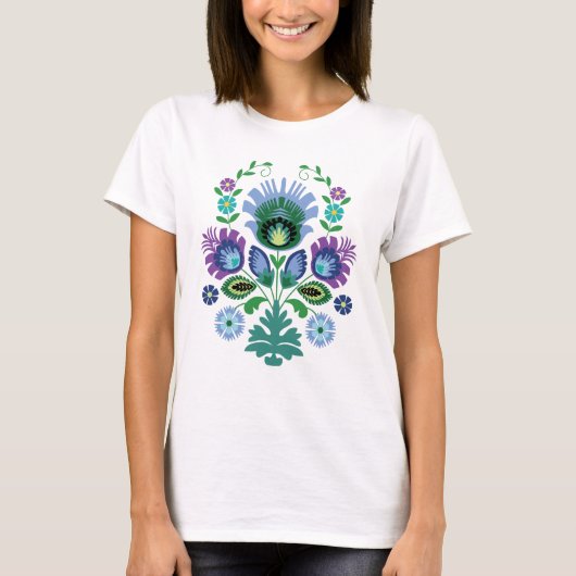 T-shirt Fleurs folkloriques polonaises bleu clair (Devant)
