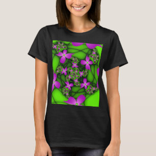 T-shirt Fleurs fractales abstraites modernes néon rose ver