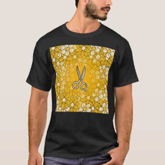 T-shirt Fleurs Jaunes Et Ciseaux De Barbier.