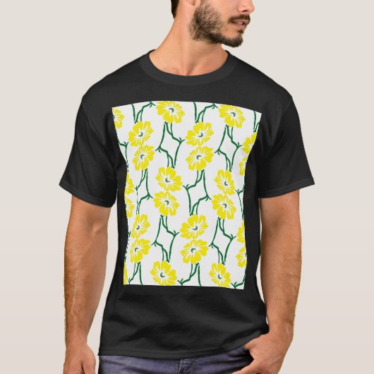 T-shirt Fleurs Jaunes : Motif sans couture illustré (Devant)