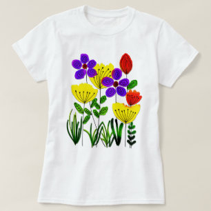 T-shirt Fleurs jaunes rouges et bleues
