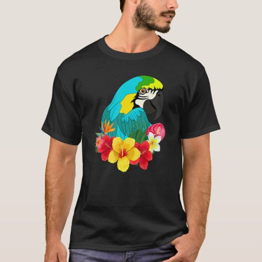 T-shirt Fleurs Jungle Animal Bird Exotic Macaw Parrot (Devant)