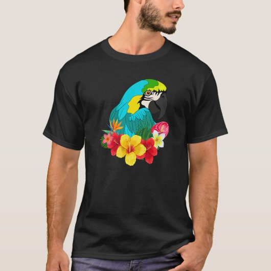 T-shirt Fleurs Jungle Animal Bird Exotic Macaw Parrot (Devant)