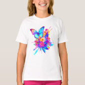 T-shirt Fleurs néon et papillon (Devant)