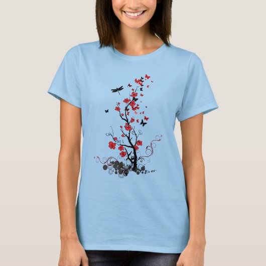 T-shirt Fleurs noires et rouges (Devant)