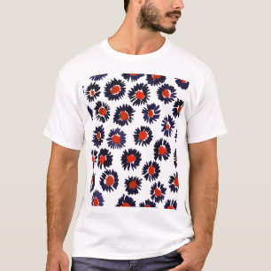 T-shirt Fleurs peintes à la main, motif rouge et bleu.