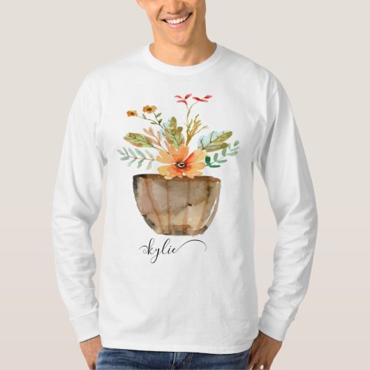 T-shirt Fleurs peintes de corail rustique (Devant)