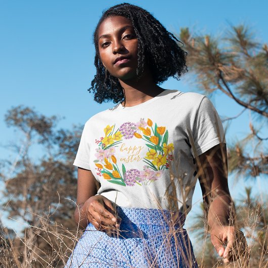 T-shirt Fleurs printanières jaunes et vertes modernes heur