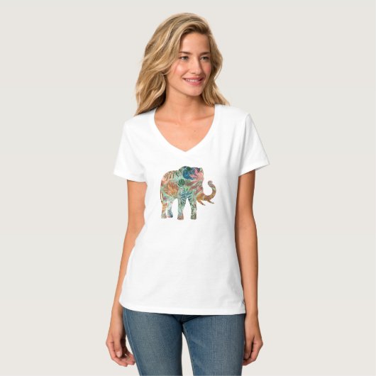 T-shirt Fleurs rétro colorées Eléphant (Devant entier)