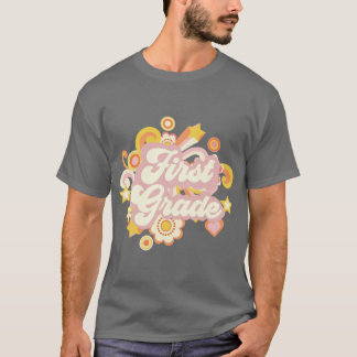 T-shirt Fleurs Rétro Premier Cadeau pour Enseignant de 1re