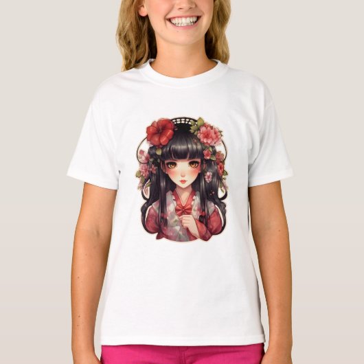 T-shirt Fleurs roses d'une fille (Devant)