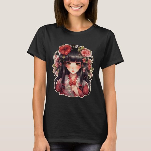 T-shirt Fleurs roses d'une fille (Devant)