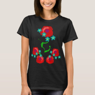 T-shirt Fleurs roses et bébé bleu, robe noire ornée de fle