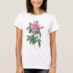 T-shirt Fleurs roses roses avec Feuilles verts
