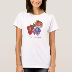 T-shirt fleurs roses rouges et bourgeons roses floraux