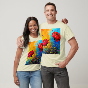 T-shirt Fleurs rouges vibrantes - Impression Pop Art