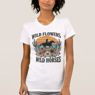 T-shirt Fleurs sauvages Chevaux sauvages Chemise florale o