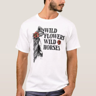 T-shirt Fleurs sauvages Chevaux sauvages Cheval mignon Fem