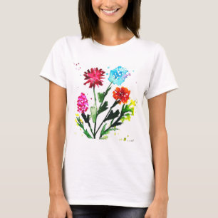 T-shirt Fleurs sauvages colorées aquarelle rustique joli