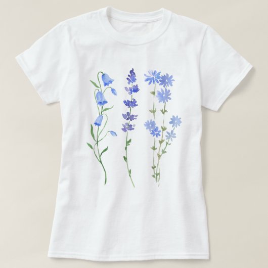 T-shirt Fleurs sauvages d'aquarelle bleu (Design devant)
