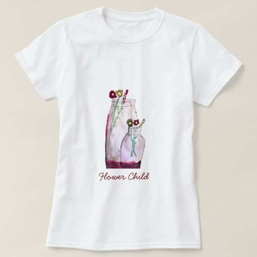 T-shirt Fleurs sauvages d'aquarelle Whimsical en vase (Design devant)