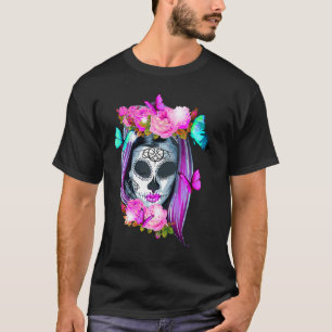 T-shirt Fleurs Sugar Skull Day of the Dead Dia De Muertos