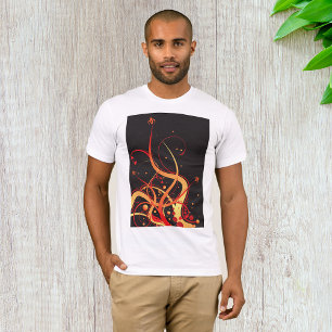 T-shirt Fleurs tourbillonnantes rouges et dorées abstraite