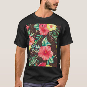 T-shirt Fleurs tropicales colorées Arrière - plan foncé