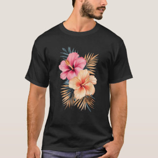T-shirt Fleurs tropicales d'hibiscus aquarelle florale été